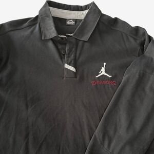 Jordan Brand Dragons Rugby‎ Shirt Mens XXL Black Long Sleeve Heavy Polo Jumpman
